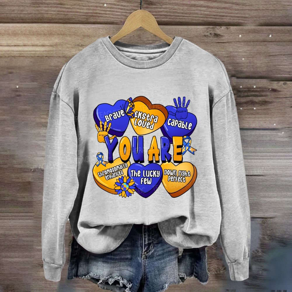You Are Brave Capable The Lucky Few  Blue Yellow Heart Sweatshirt