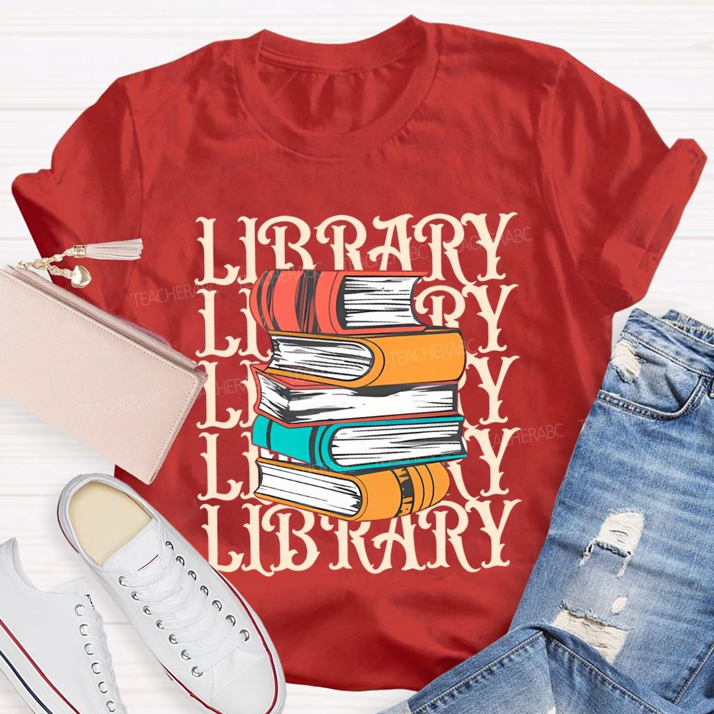 School Library Colored Books Teacher T-shirt