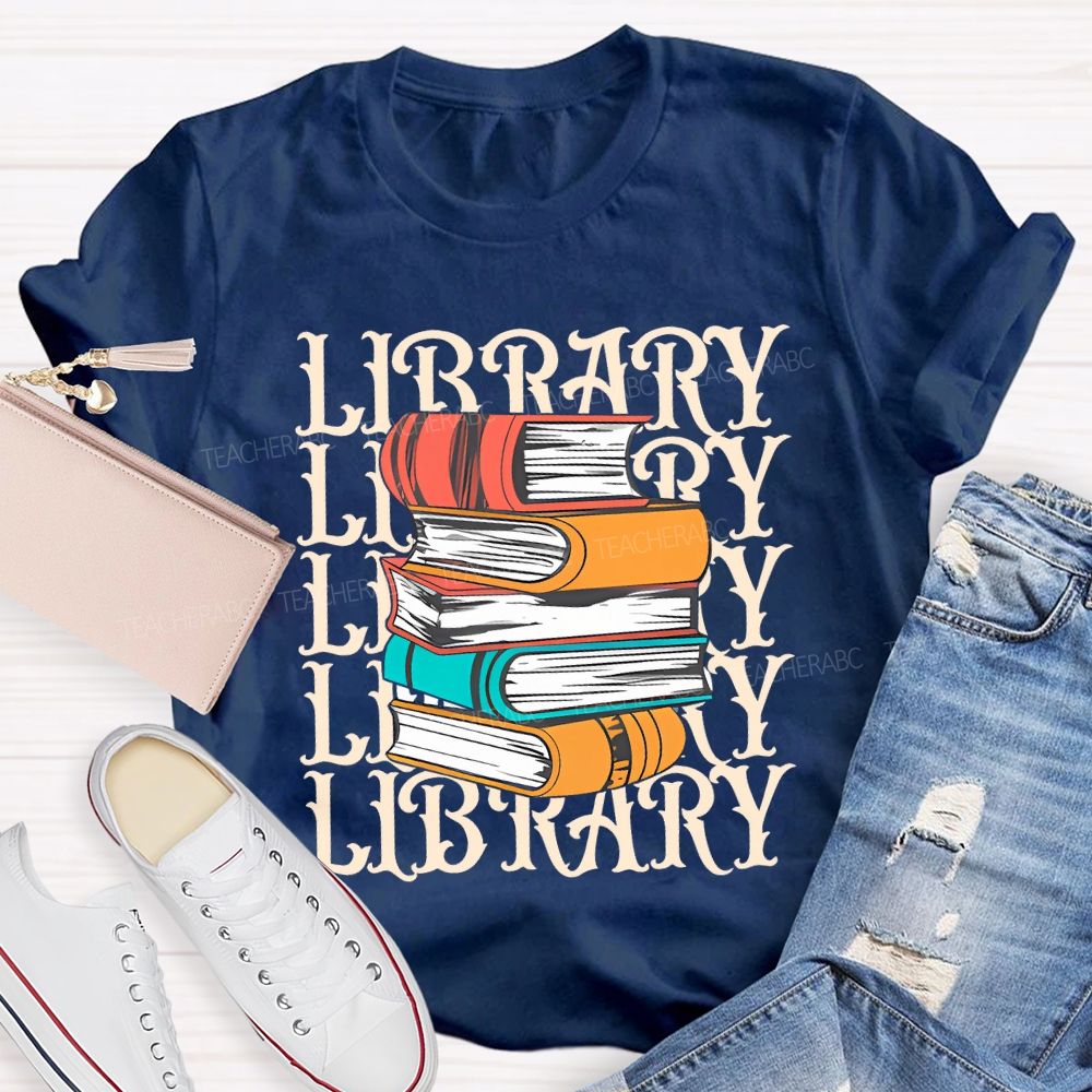 School Library Colored Books Teacher T-shirt
