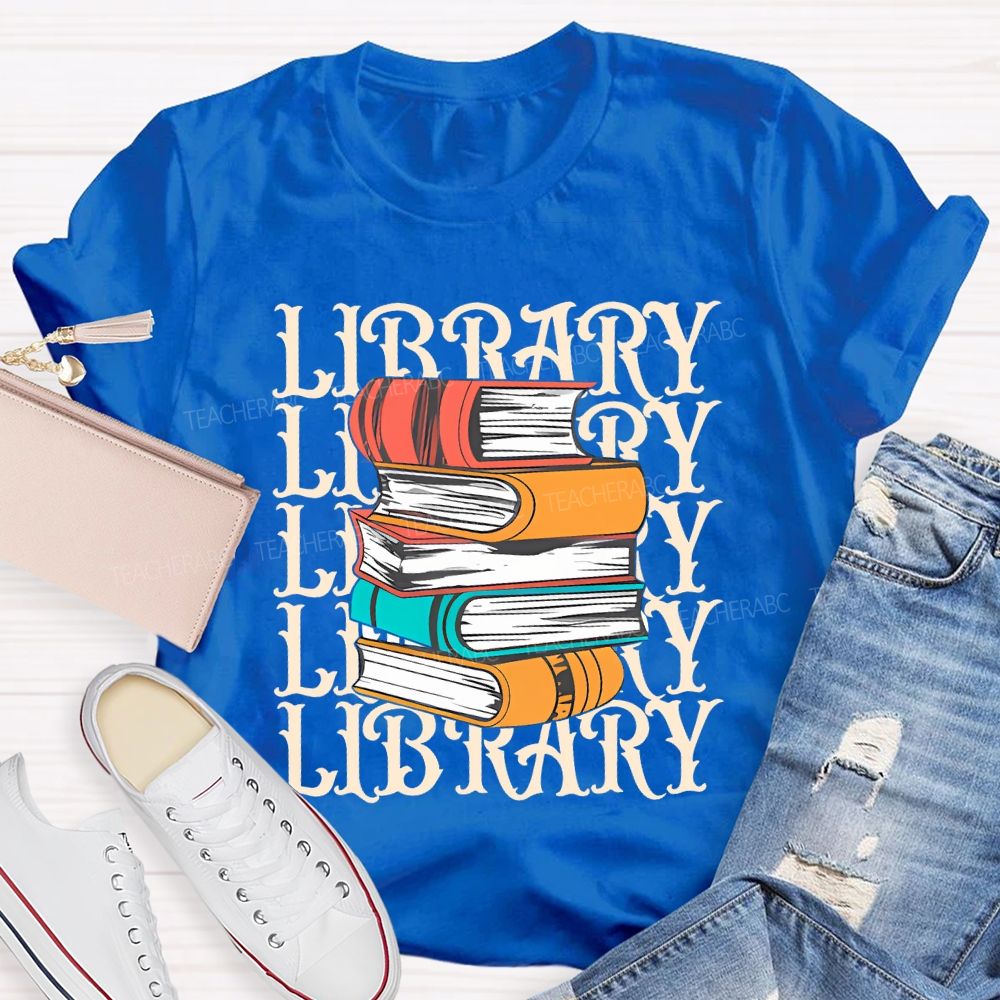 School Library Colored Books Teacher T-shirt