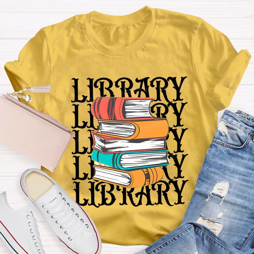 School Library Colored Books Teacher T-shirt