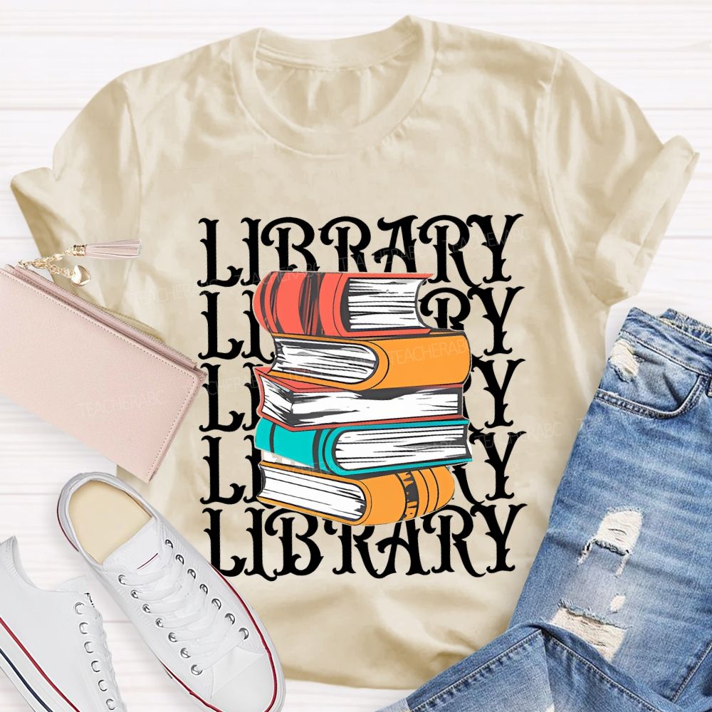 School Library Colored Books Teacher T-shirt