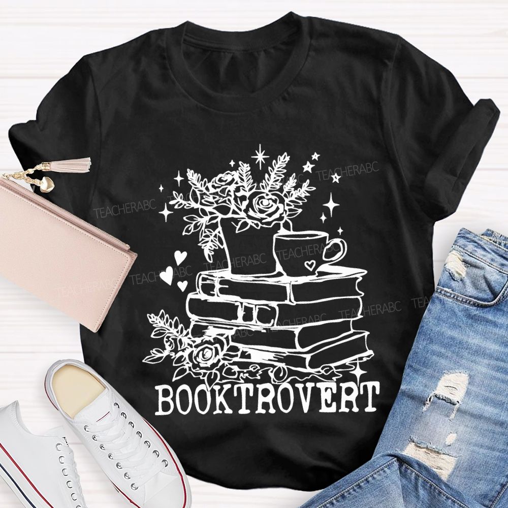 Booktrovert Coffee Illustration And Reading Teacher T-shirt