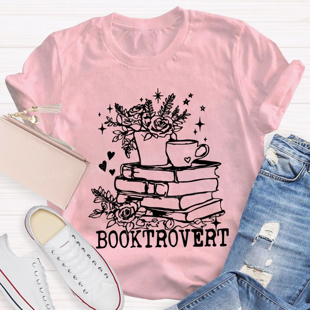 Booktrovert Coffee Illustration And Reading Teacher T-shirt