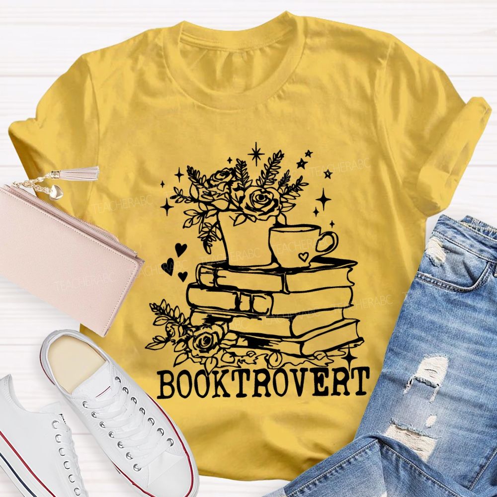 Booktrovert Coffee Illustration And Reading Teacher T-shirt