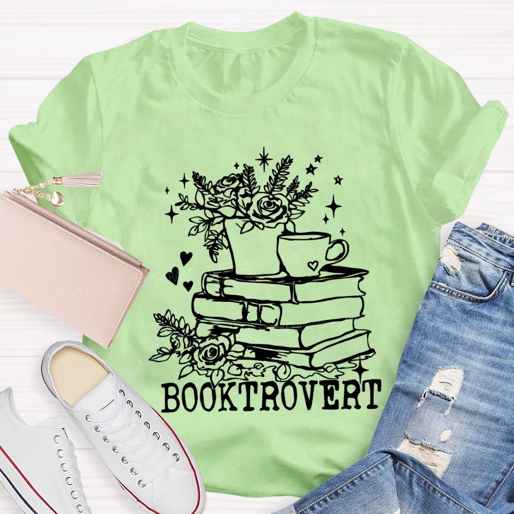 Booktrovert Coffee Illustration And Reading Teacher T-shirt