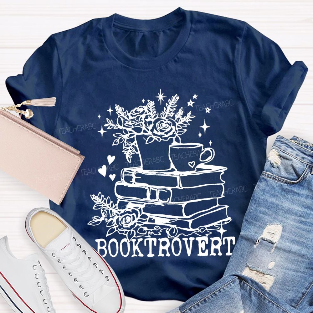 Booktrovert Coffee Illustration And Reading Teacher T-shirt