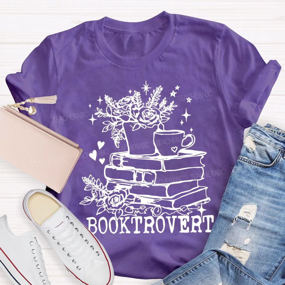 Booktrovert Coffee Illustration And Reading Teacher T-shirt