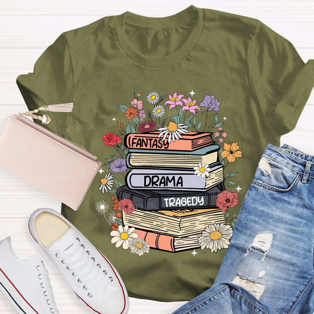 Fantasy Drama Tragedy Colored Books Teacher T-shirt