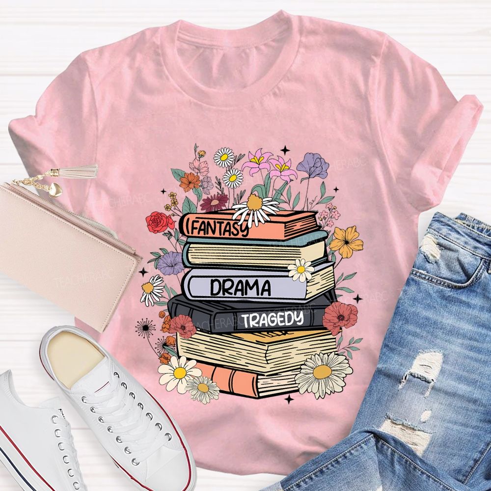 Fantasy Drama Tragedy Colored Books Teacher T-shirt