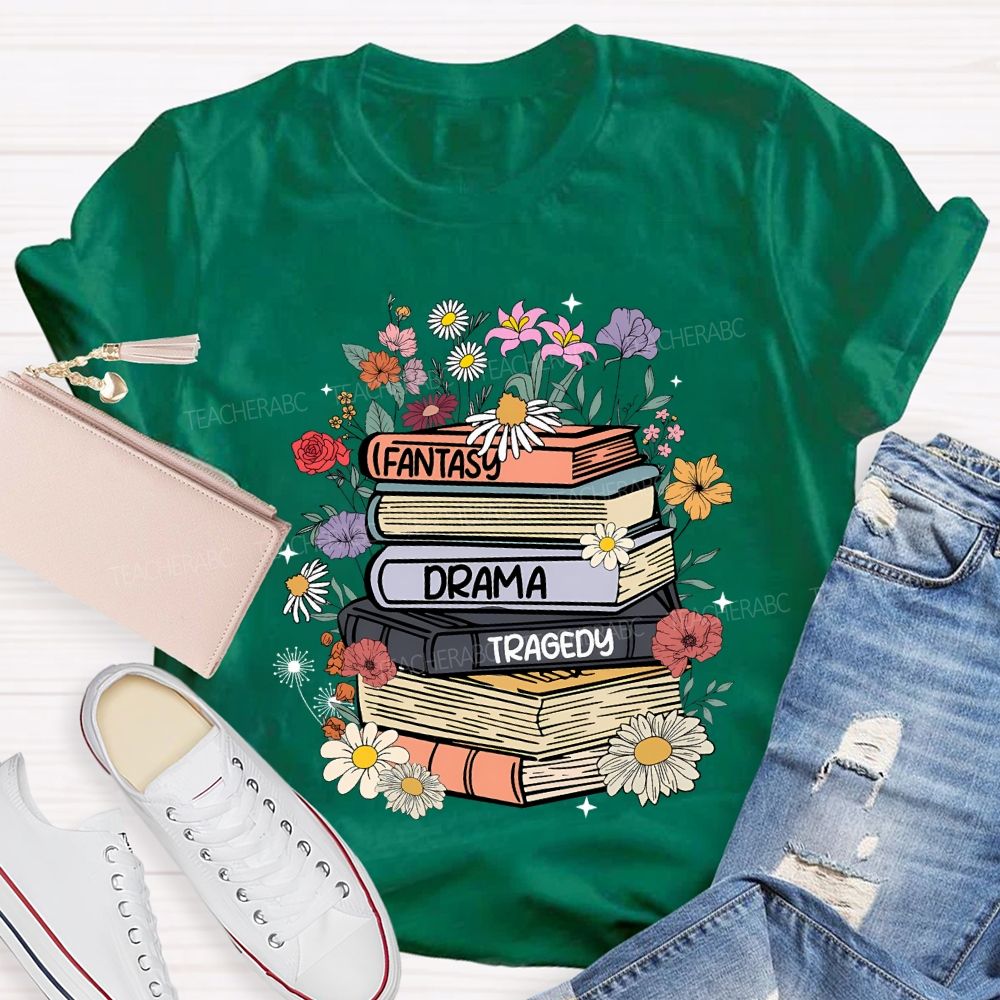 Fantasy Drama Tragedy Colored Books Teacher T-shirt