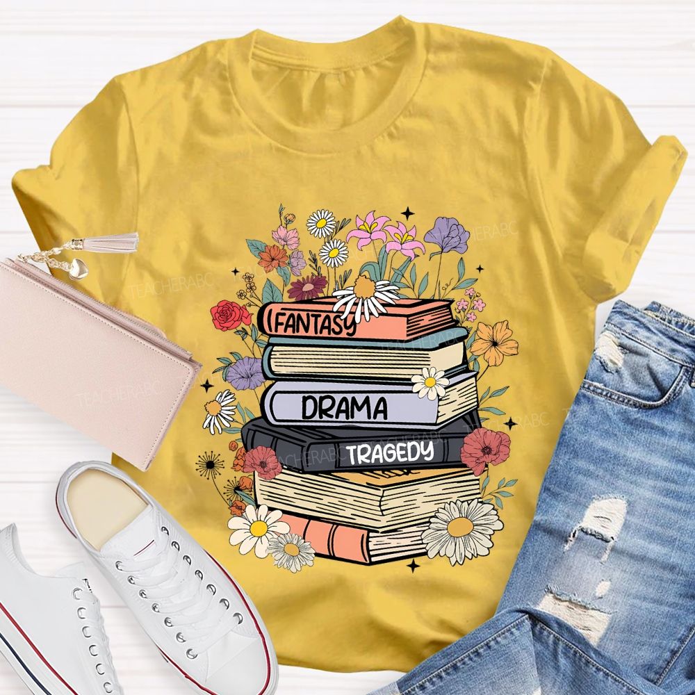 Fantasy Drama Tragedy Colored Books Teacher T-shirt