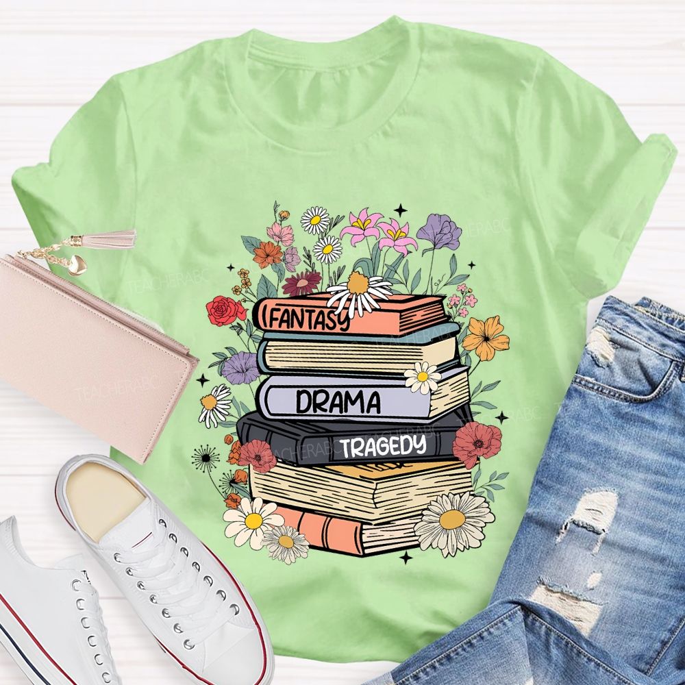 Fantasy Drama Tragedy Colored Books Teacher T-shirt