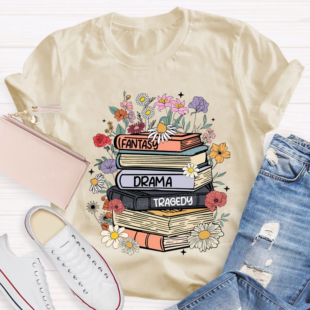 Fantasy Drama Tragedy Colored Books Teacher T-shirt