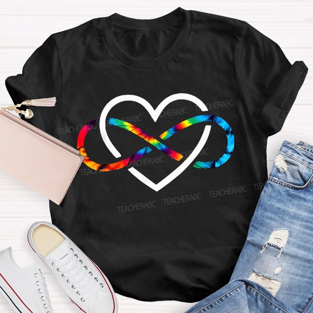 Autism Awareness Heart And Rainbow Wireless Symbols Teacher T-shirt