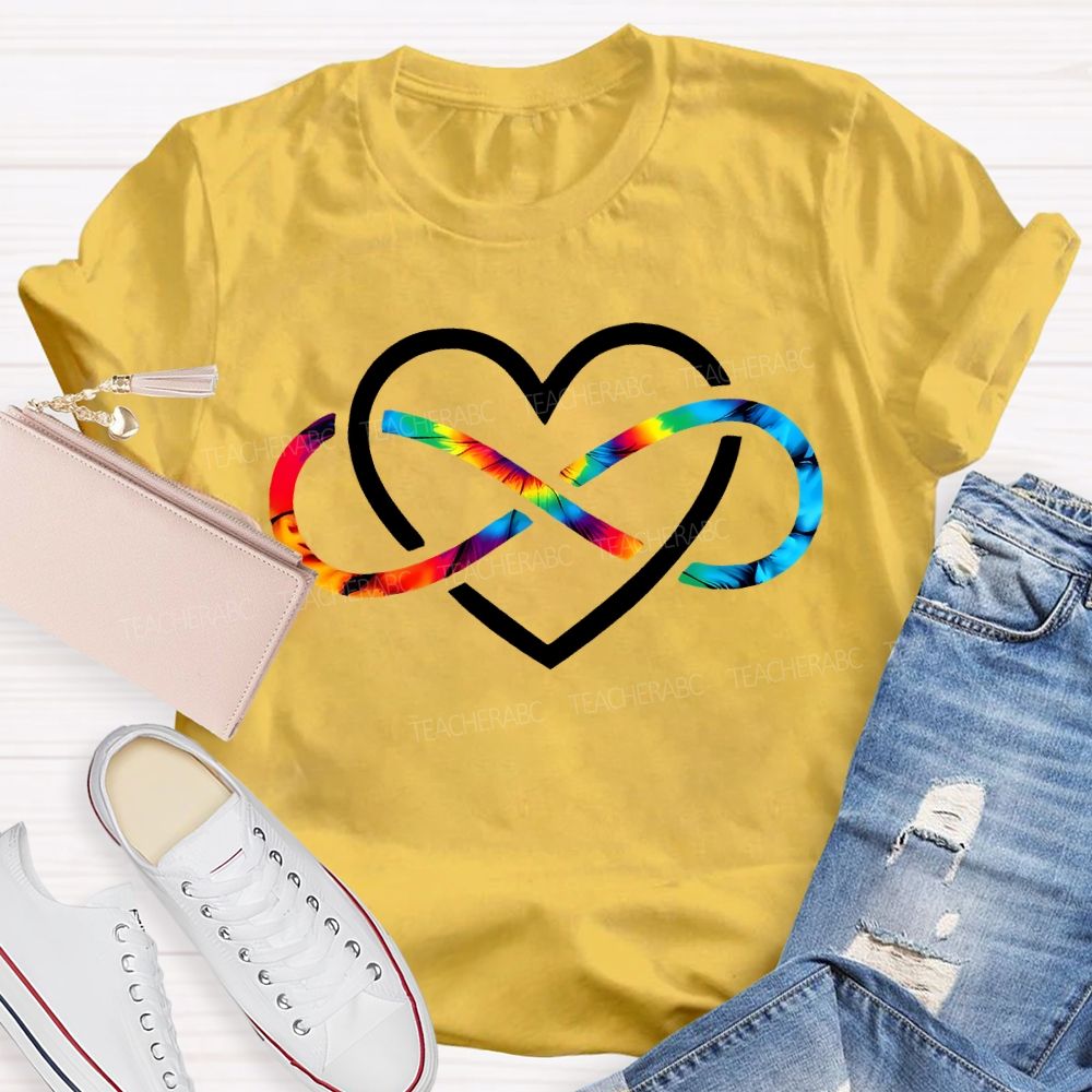 Autism Awareness Heart And Rainbow Wireless Symbols Teacher T-shirt