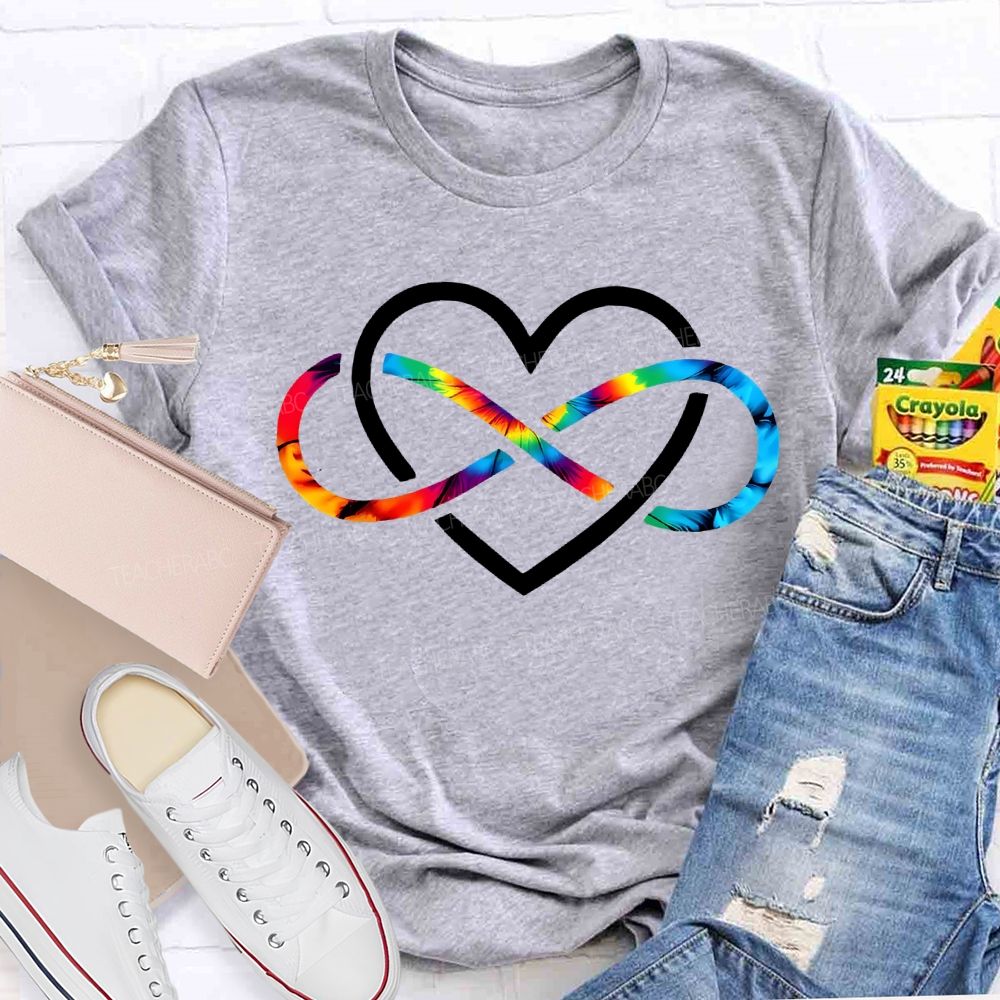 Autism Awareness Heart And Rainbow Wireless Symbols Teacher T-shirt