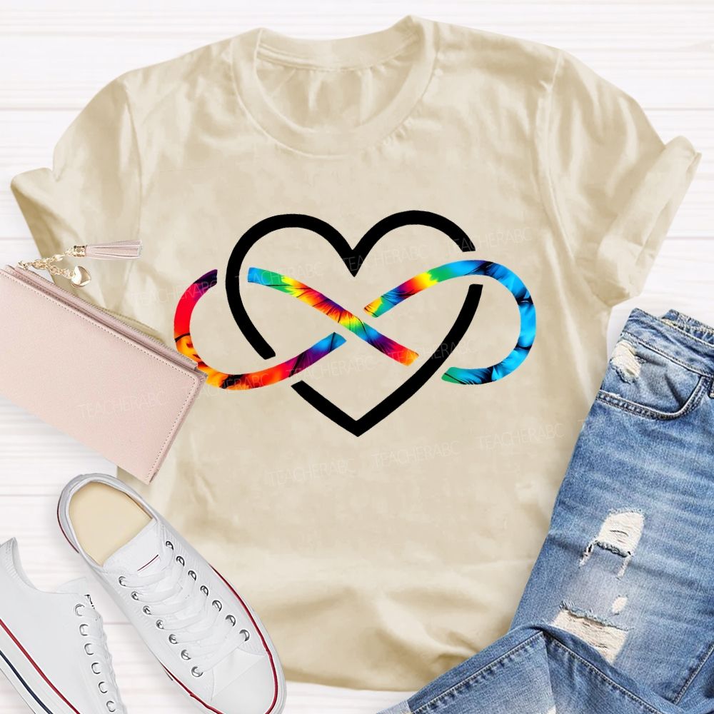 Autism Awareness Heart And Rainbow Wireless Symbols Teacher T-shirt