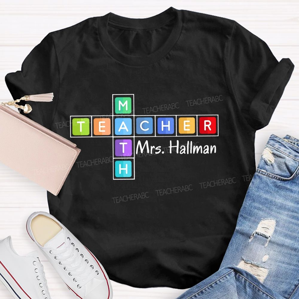 Personalized Name Math Teacher Colorful Grid  Teacher T-shirt