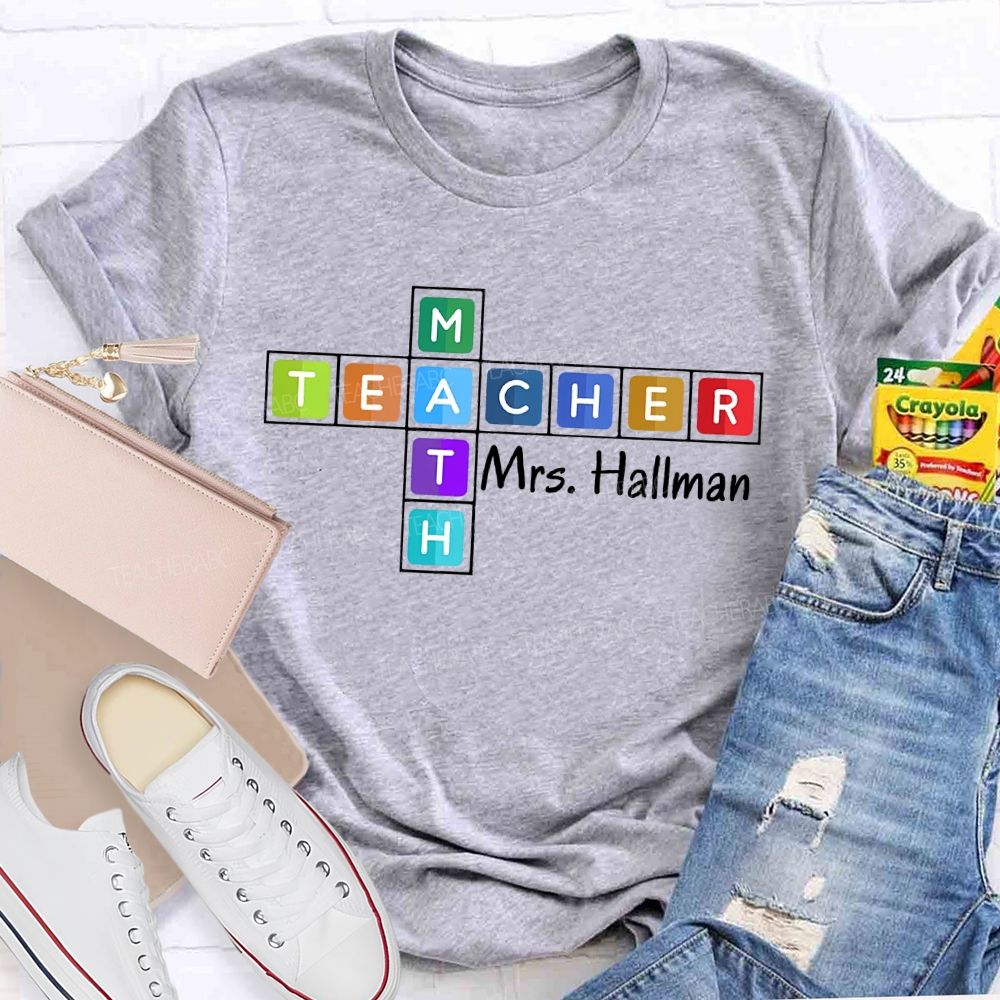 Personalized Name Math Teacher Colorful Grid  Teacher T-shirt