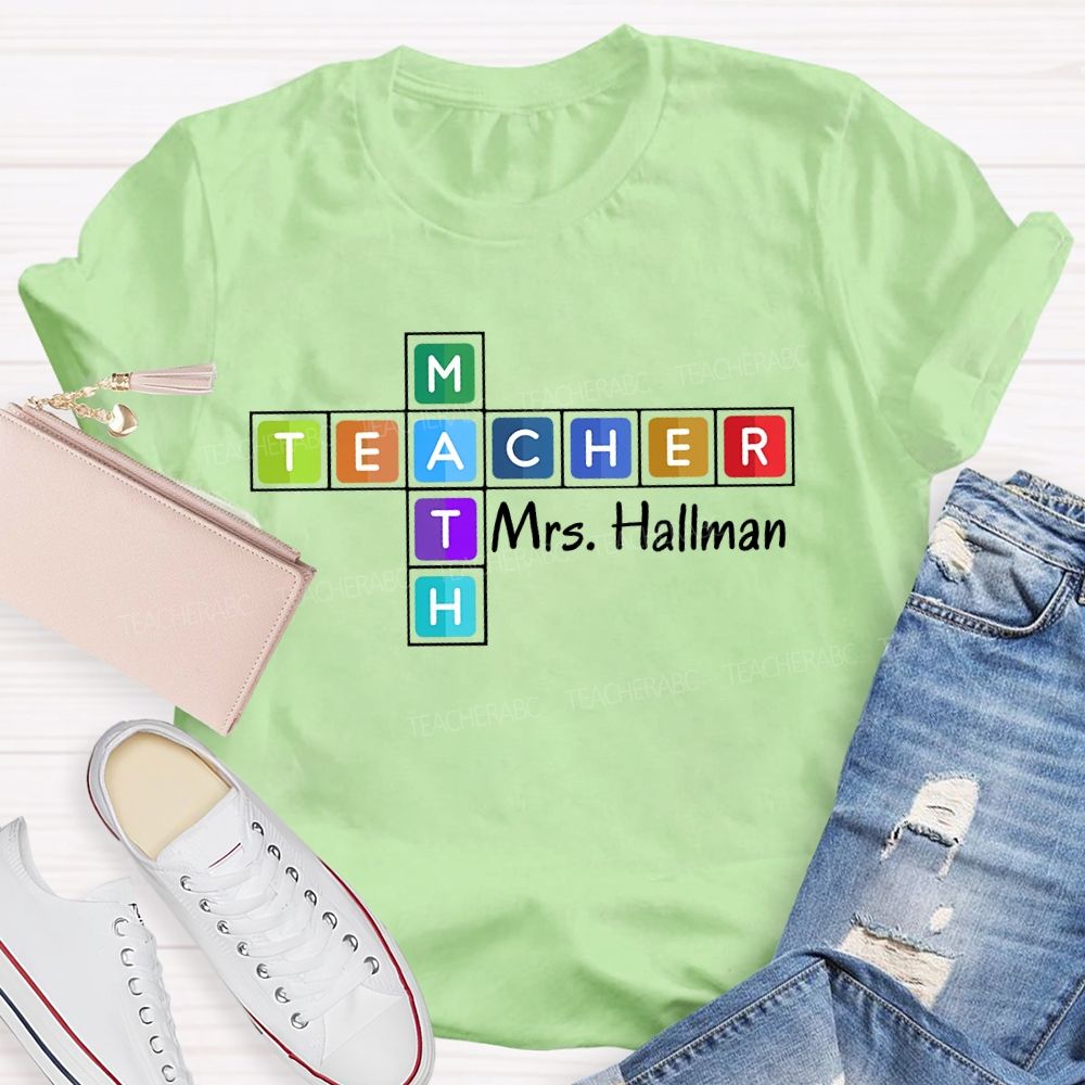 Personalized Name Math Teacher Colorful Grid  Teacher T-shirt