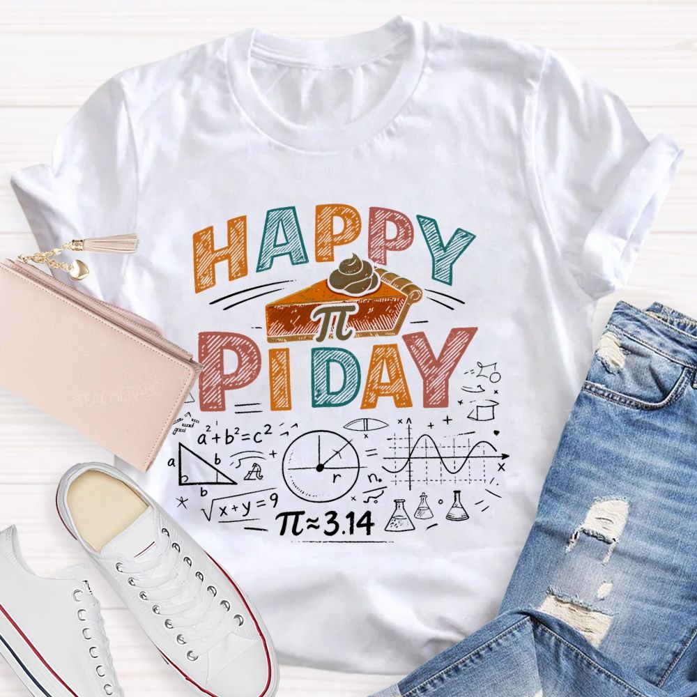 Happy Pi Day Math Colorful Letters  Teacher T-shirt
