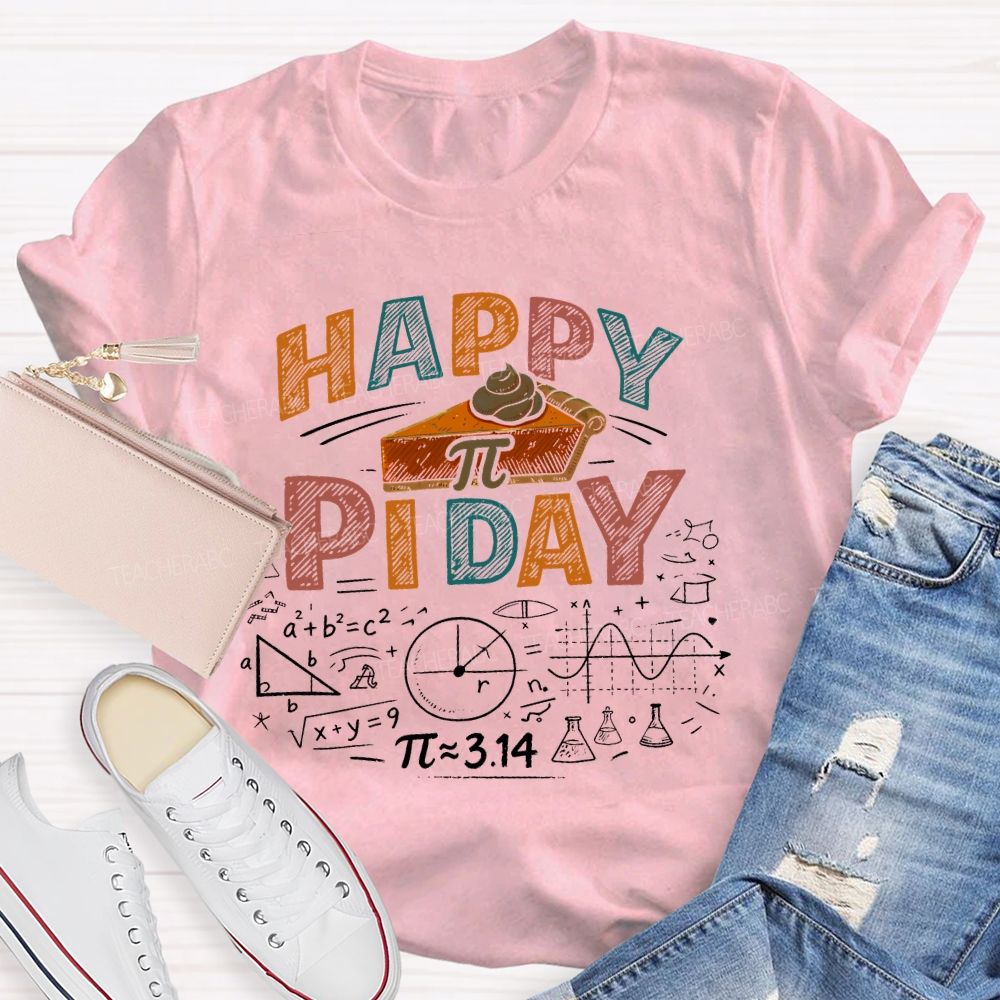 Happy Pi Day Math Colorful Letters  Teacher T-shirt