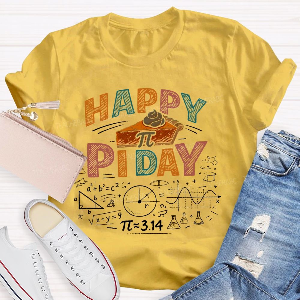 Happy Pi Day Math Colorful Letters  Teacher T-shirt