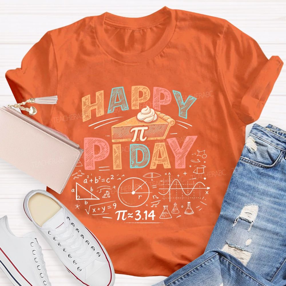 Happy Pi Day Math Colorful Letters  Teacher T-shirt