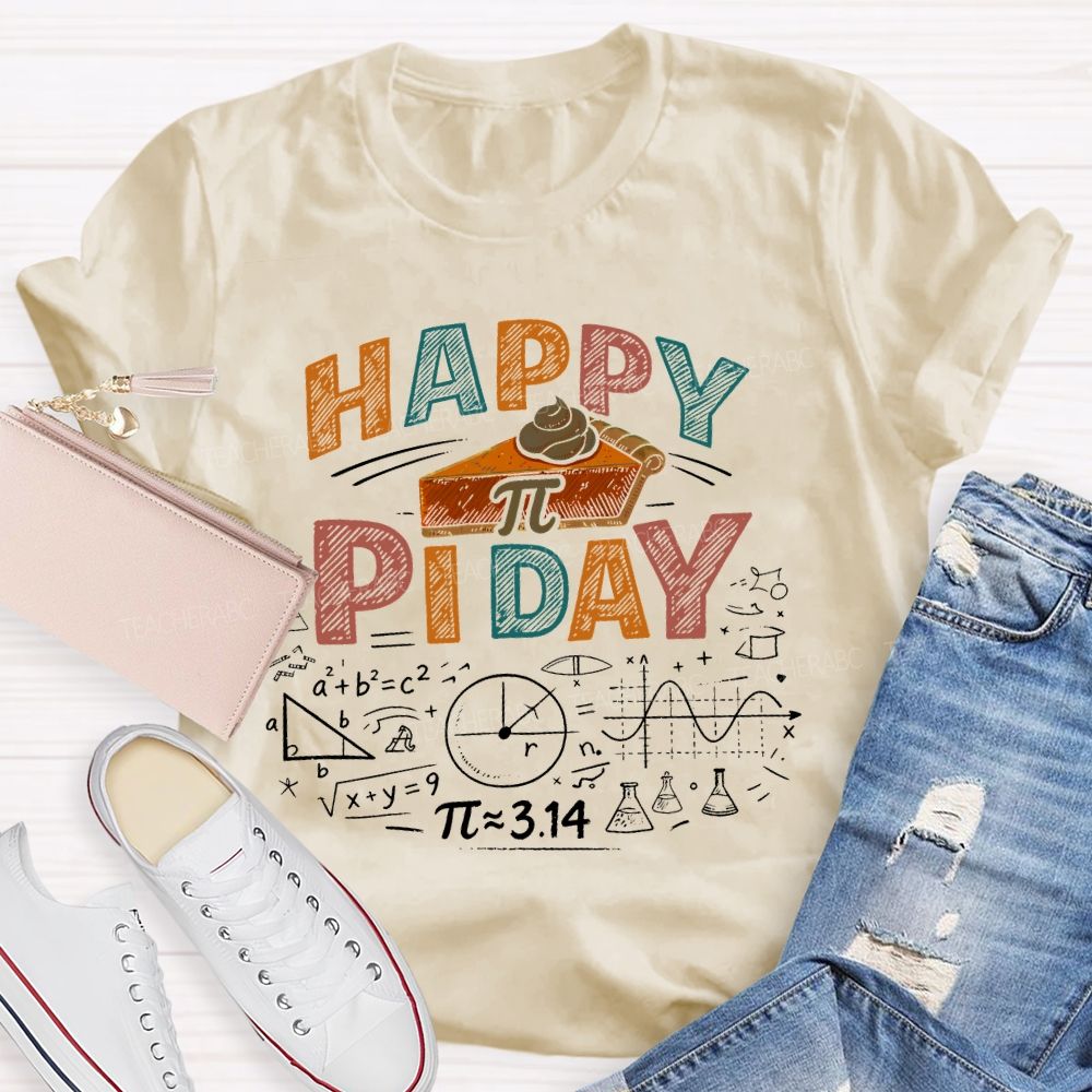Happy Pi Day Math Colorful Letters  Teacher T-shirt