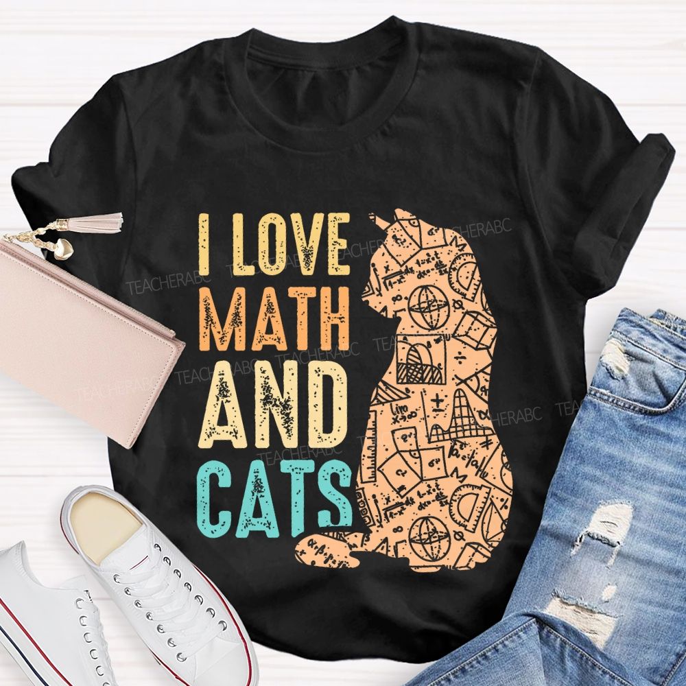 I Love Math And Cats Pattern  Teacher T-shirt