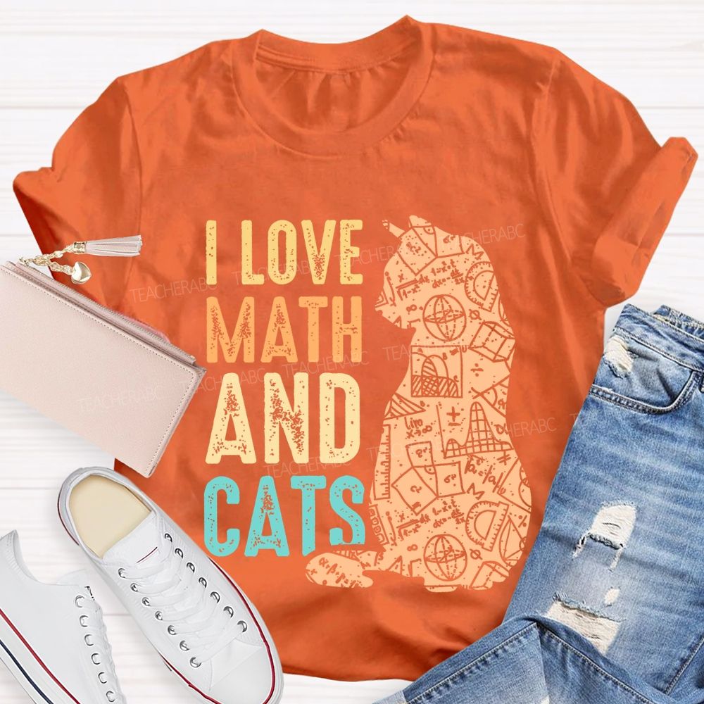 I Love Math And Cats Pattern  Teacher T-shirt