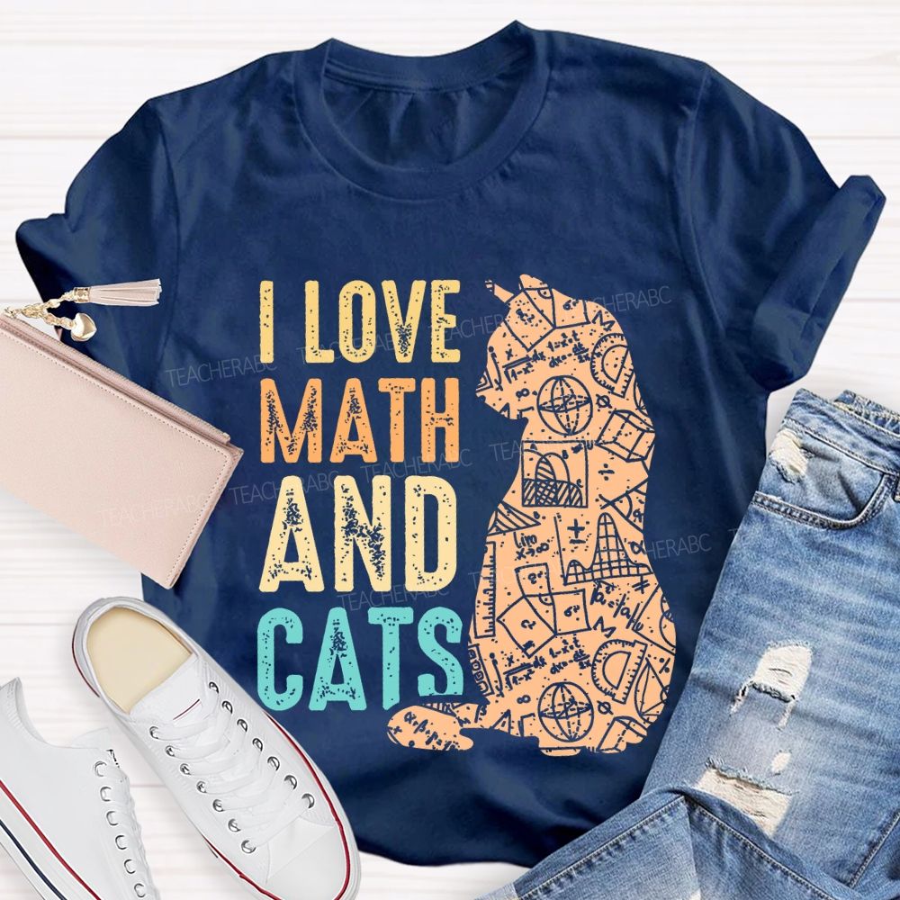 I Love Math And Cats Pattern  Teacher T-shirt