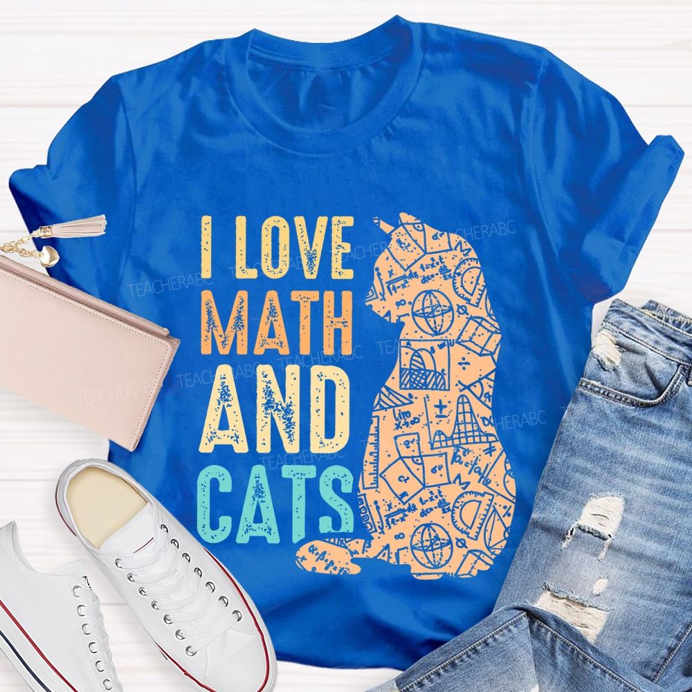 I Love Math And Cats Pattern  Teacher T-shirt
