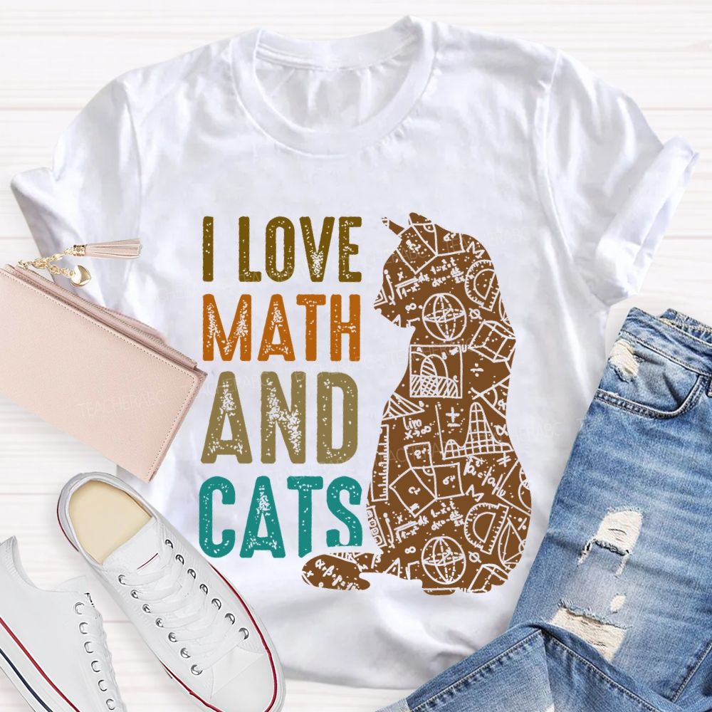 I Love Math And Cats Pattern  Teacher T-shirt