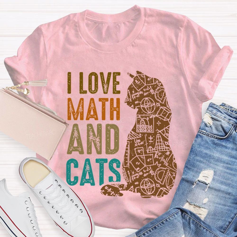 I Love Math And Cats Pattern  Teacher T-shirt