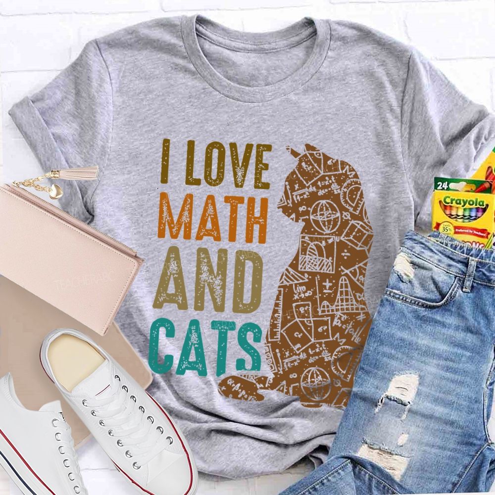I Love Math And Cats Pattern  Teacher T-shirt