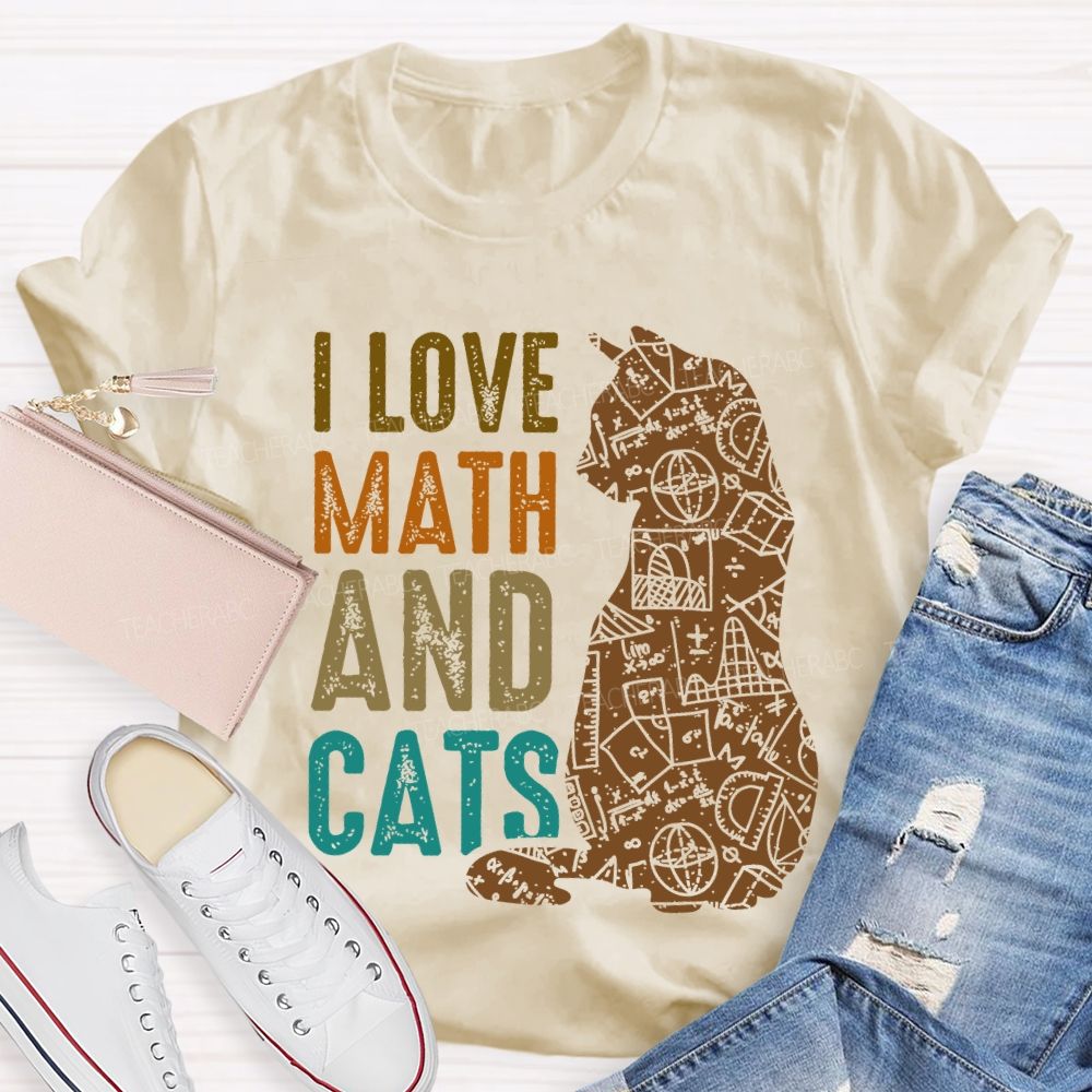 I Love Math And Cats Pattern  Teacher T-shirt