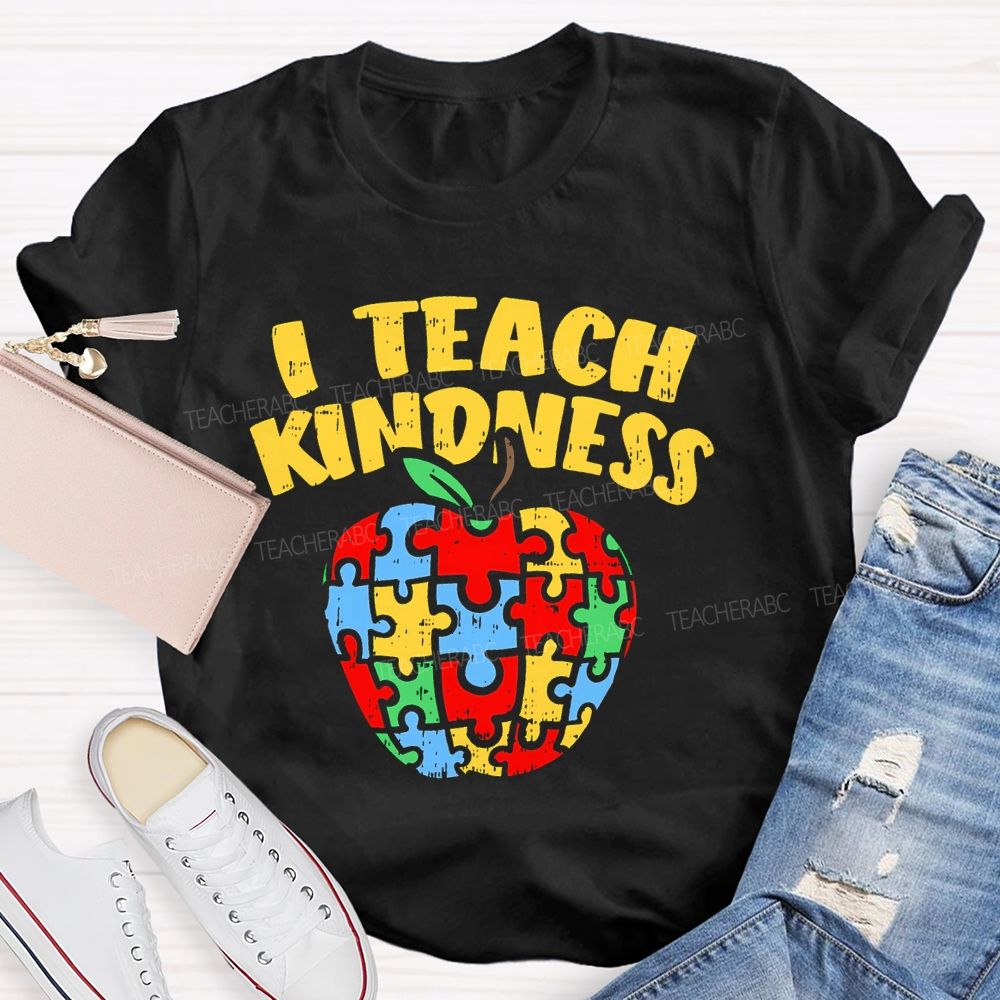 I Teach Kindness Puzzle Apple  Teacher T-shirt