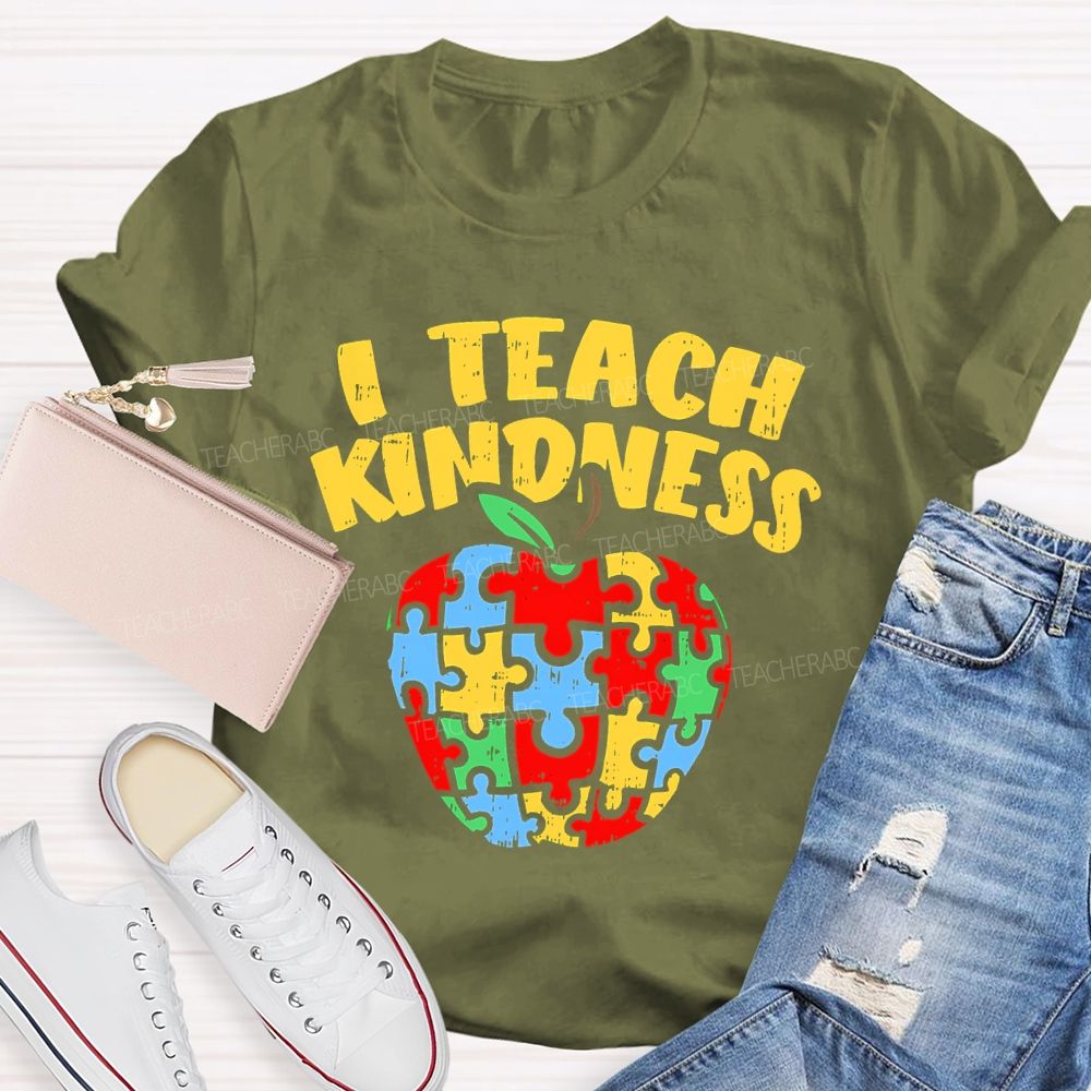 I Teach Kindness Puzzle Apple  Teacher T-shirt