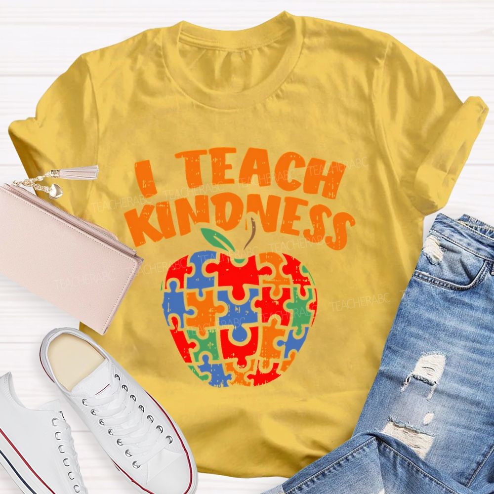 I Teach Kindness Puzzle Apple  Teacher T-shirt