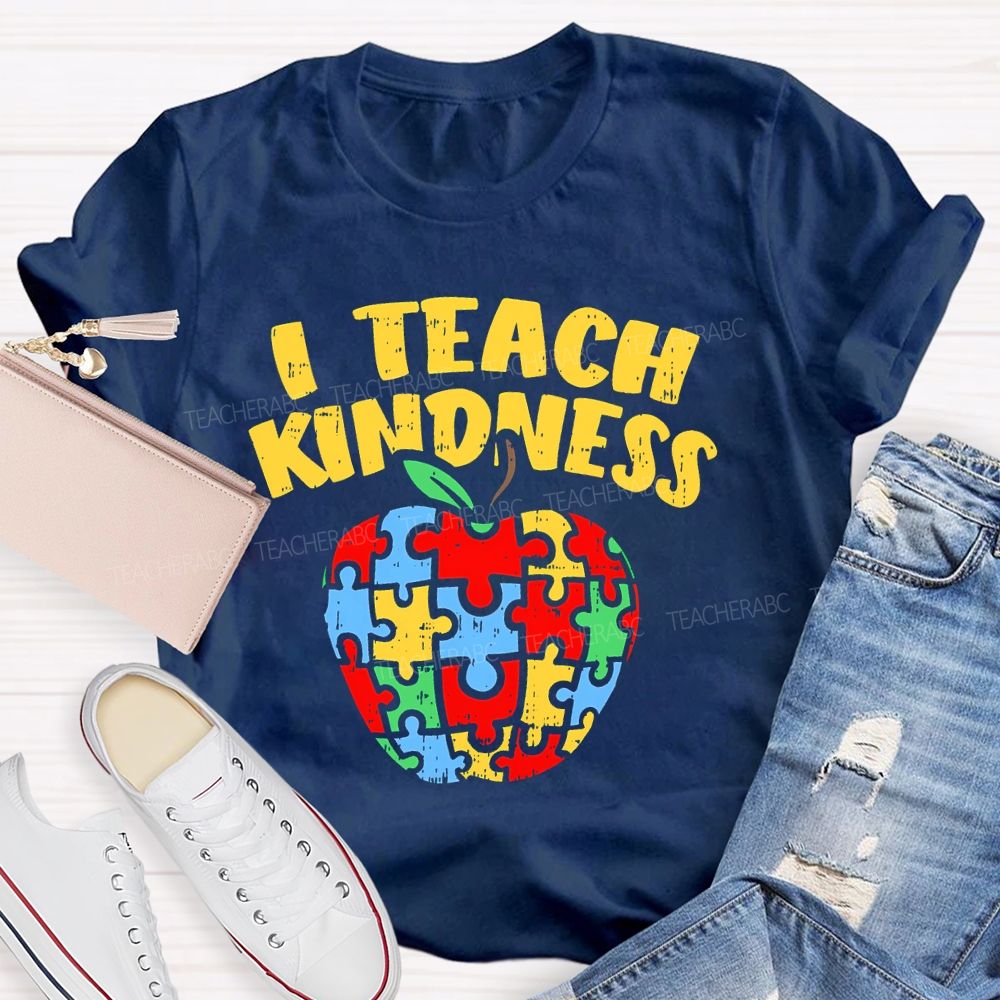 I Teach Kindness Puzzle Apple  Teacher T-shirt