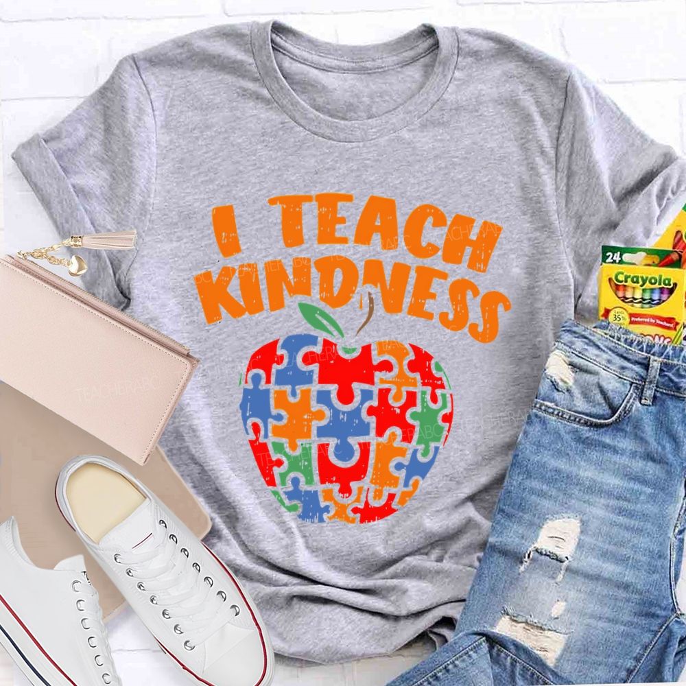 I Teach Kindness Puzzle Apple  Teacher T-shirt