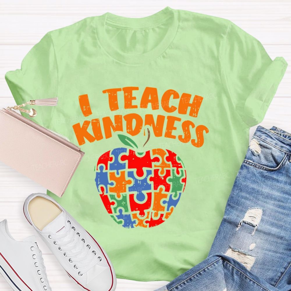 I Teach Kindness Puzzle Apple  Teacher T-shirt