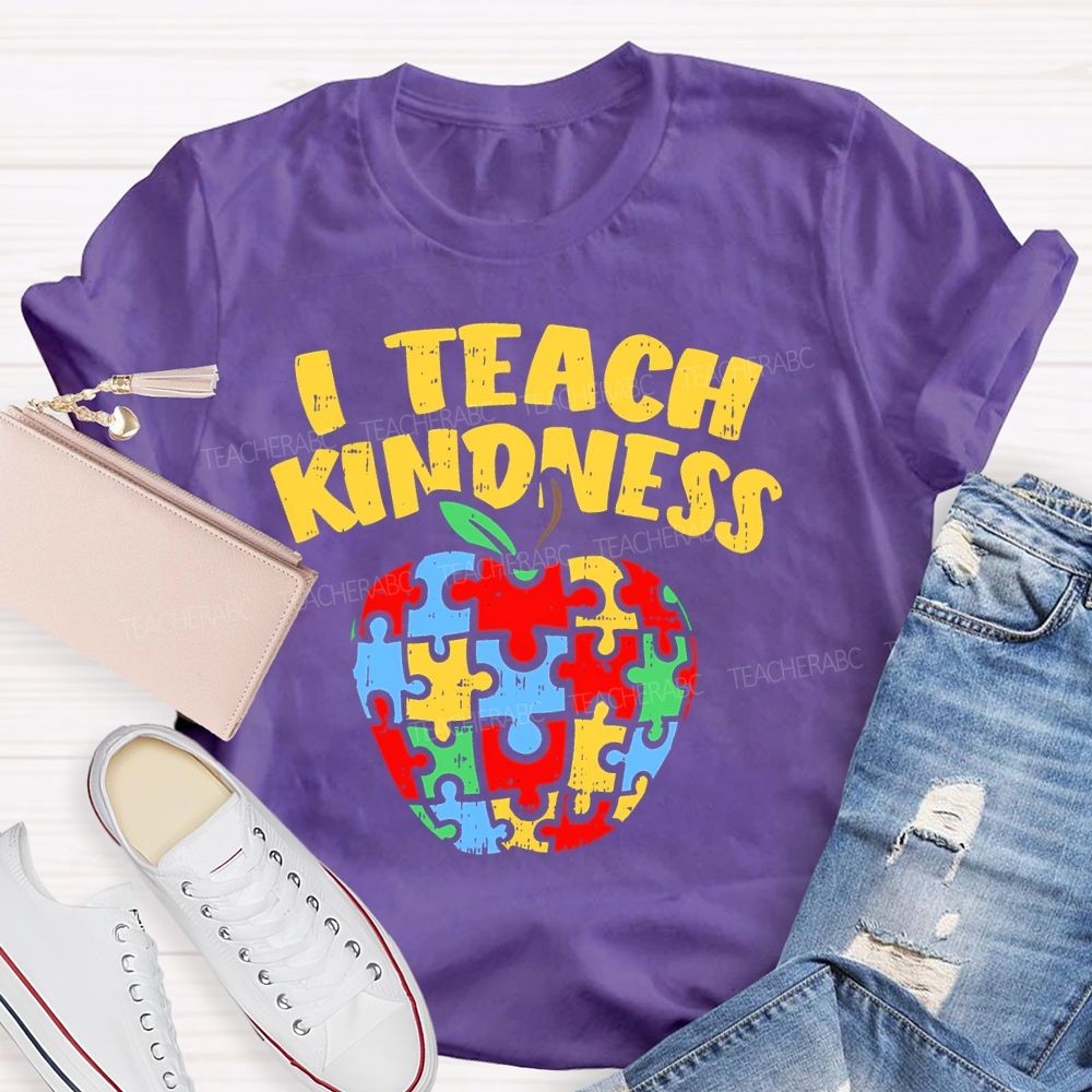 I Teach Kindness Puzzle Apple  Teacher T-shirt