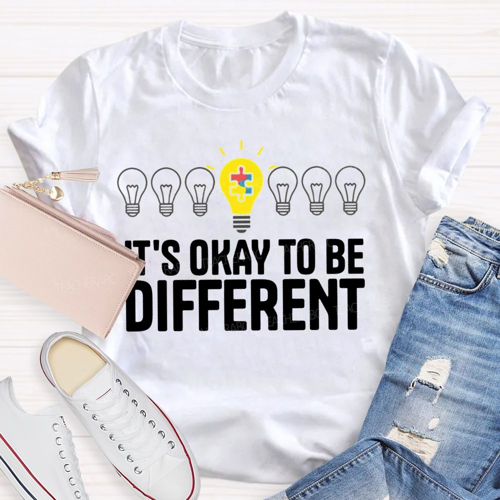 It's Ok To Be Different Puzzle Light Bulb  Teacher T-shirt