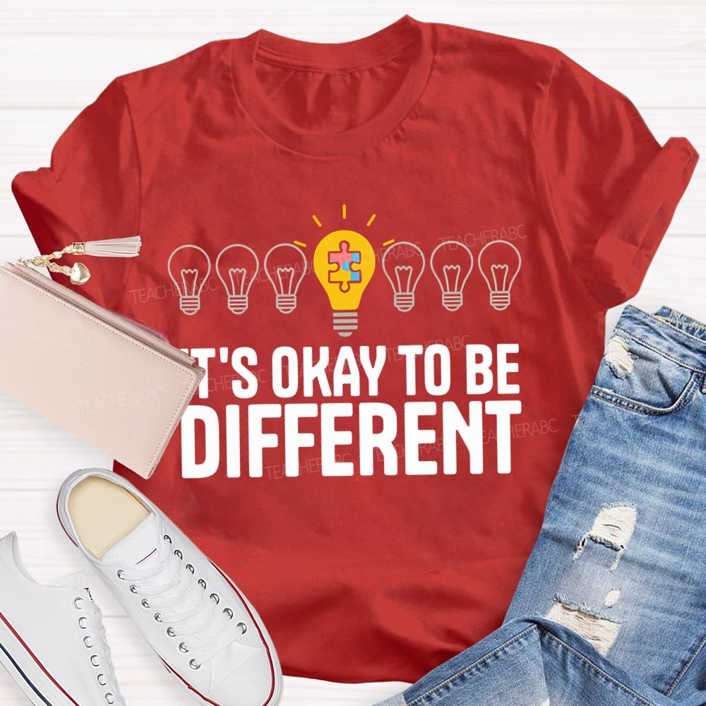 It's Ok To Be Different Puzzle Light Bulb  Teacher T-shirt