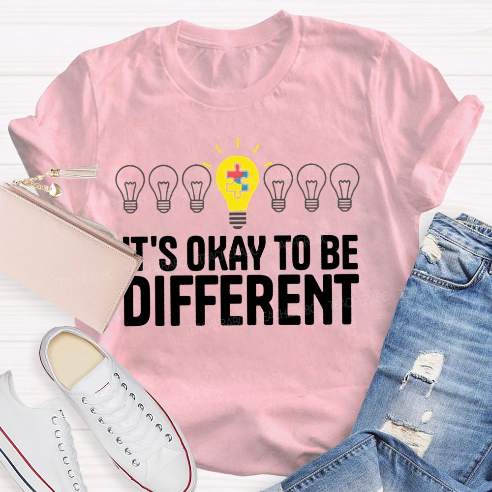 It's Ok To Be Different Puzzle Light Bulb  Teacher T-shirt