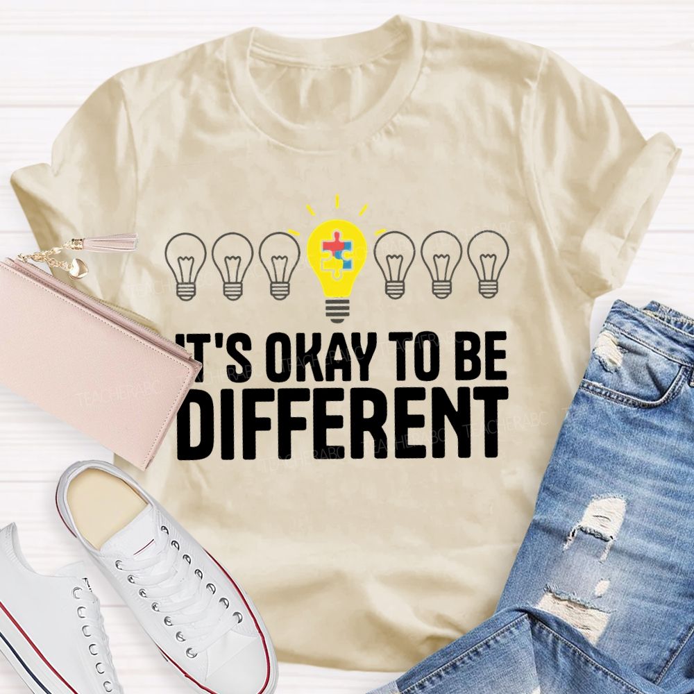 It's Ok To Be Different Puzzle Light Bulb  Teacher T-shirt