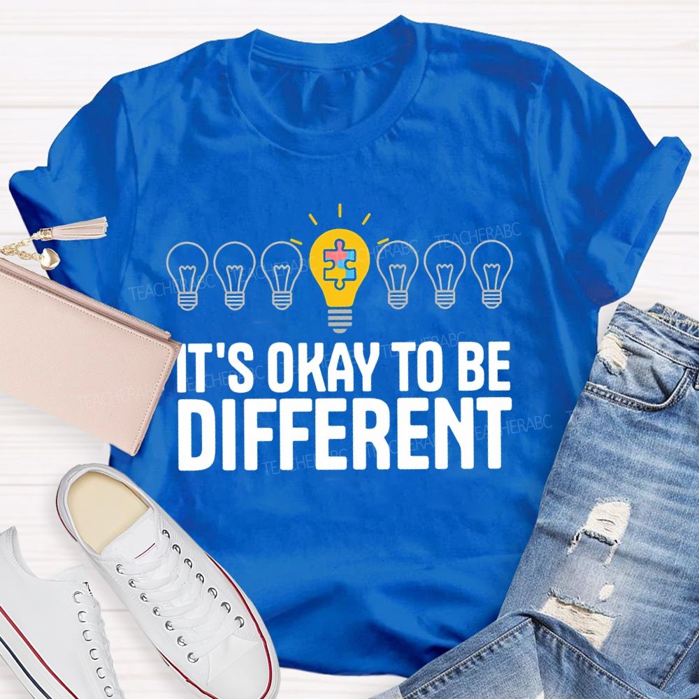 It's Ok To Be Different Puzzle Light Bulb  Teacher T-shirt